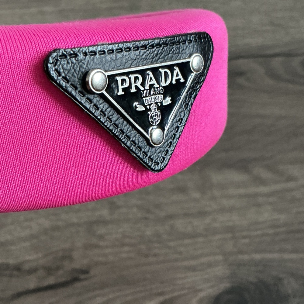 Prada Hot Pink Headband with Black Triangle Logo